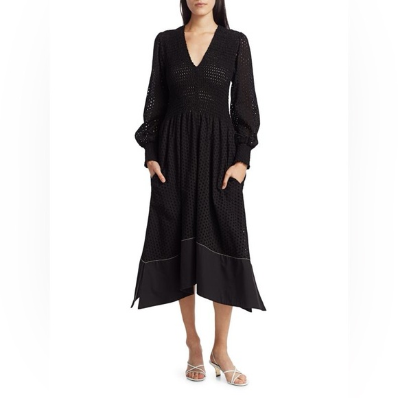 NWT - Proenza Schouler White Label Reversible Eyelet Black Long-Sleeve Dress (M) - Picture 1 of 8